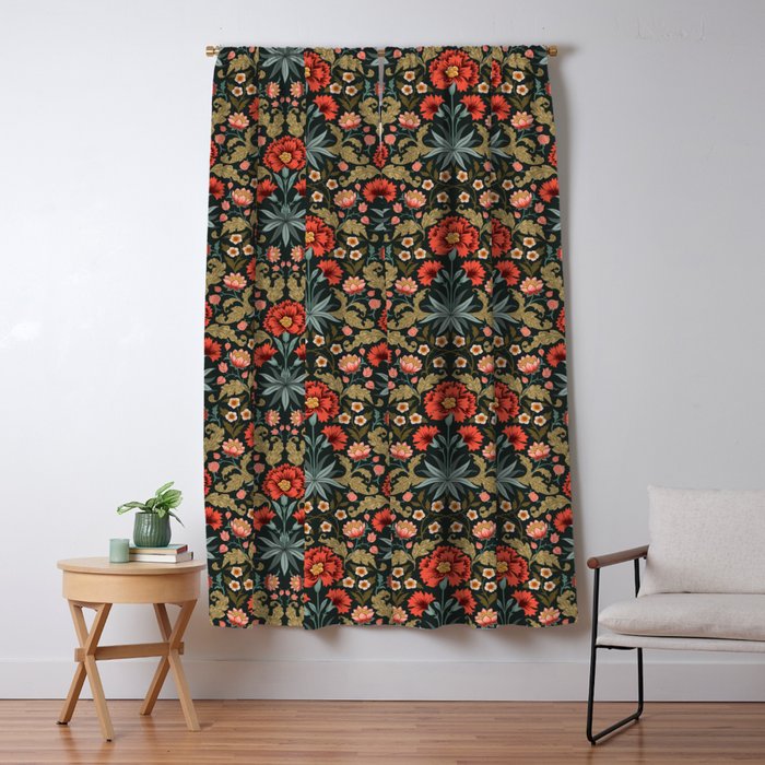 Victorian Carnation in Moody Red and Green Window Curtain Gallery Image 5