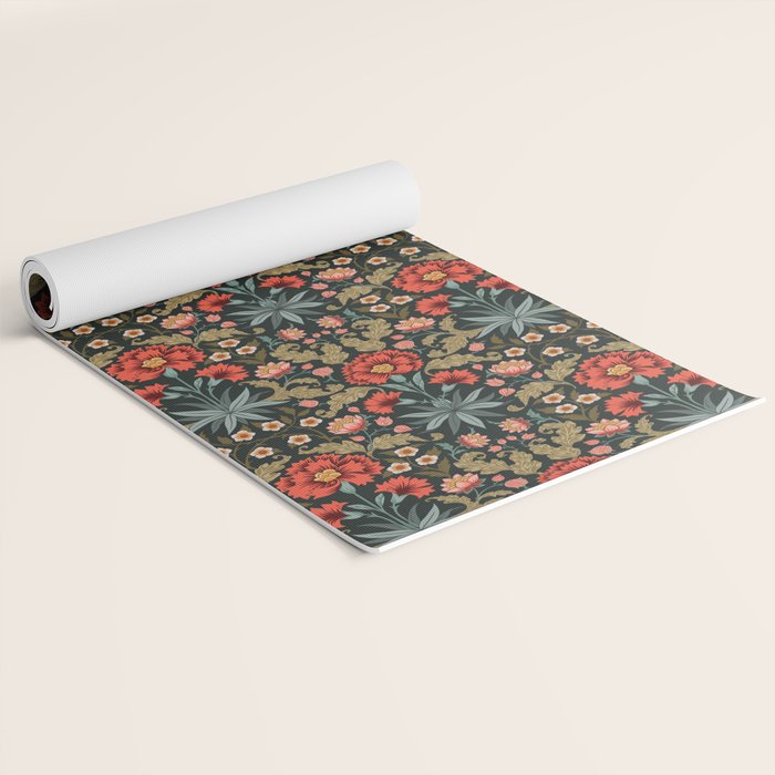 Victorian Carnation in Moody Red and Green Yoga Mat Gallery Image 2