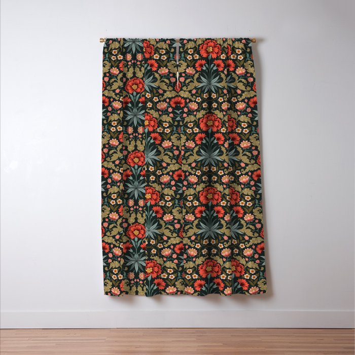 Victorian Carnation in Moody Red and Green Window Curtain Gallery Image 3