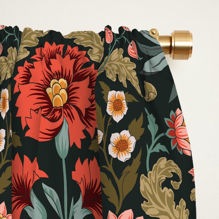 Victorian Carnation in Moody Red and Green Window Curtain Gallery Image 2