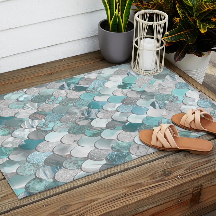 Mermaid Aqua and Grey Outdoor Rug Gallery Image 2