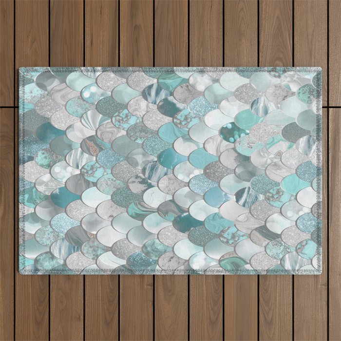 Mermaid Aqua and Grey Outdoor Rug Gallery Image 1