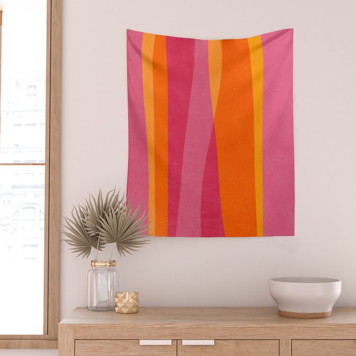 Orange Hot Pink Yellow Bright Modern Artwork Wall Tapestry Gallery Image 2