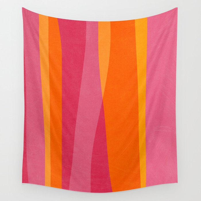 Orange Hot Pink Yellow Bright Modern Artwork Wall Tapestry Gallery Image 4