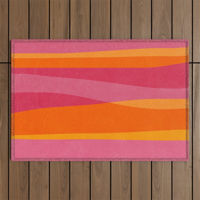Orange Hot Pink Yellow Bright Modern Artwork Outdoor Rug Gallery Image 1