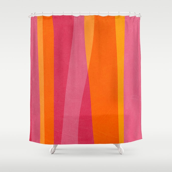 Orange Hot Pink Yellow Bright Modern Artwork Shower Curtain Gallery Image 1