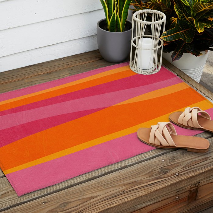 Orange Hot Pink Yellow Bright Modern Artwork Outdoor Rug Gallery Image 2