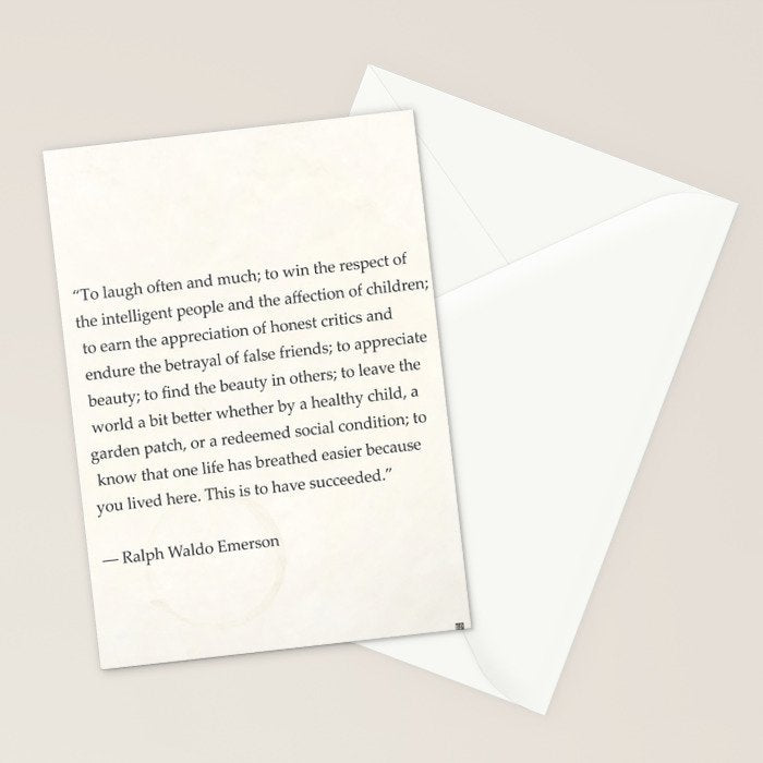 Ralph Waldo Emerson quote. To laugh often and much; to win the respect of the intelligent people and Stationery Card Gallery Image 2