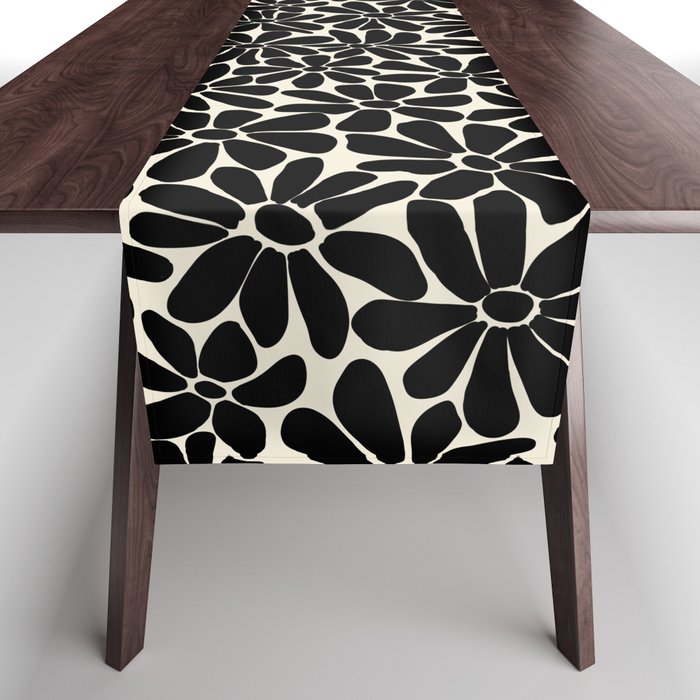 Black and White Retro Floral Art Print  Table Runner Gallery Image 1