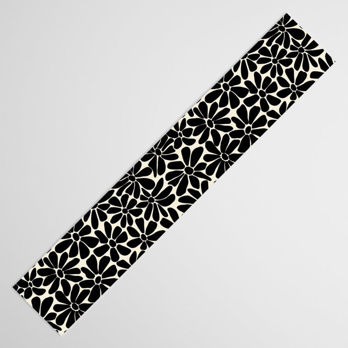 Black and White Retro Floral Art Print  Table Runner Gallery Image 3