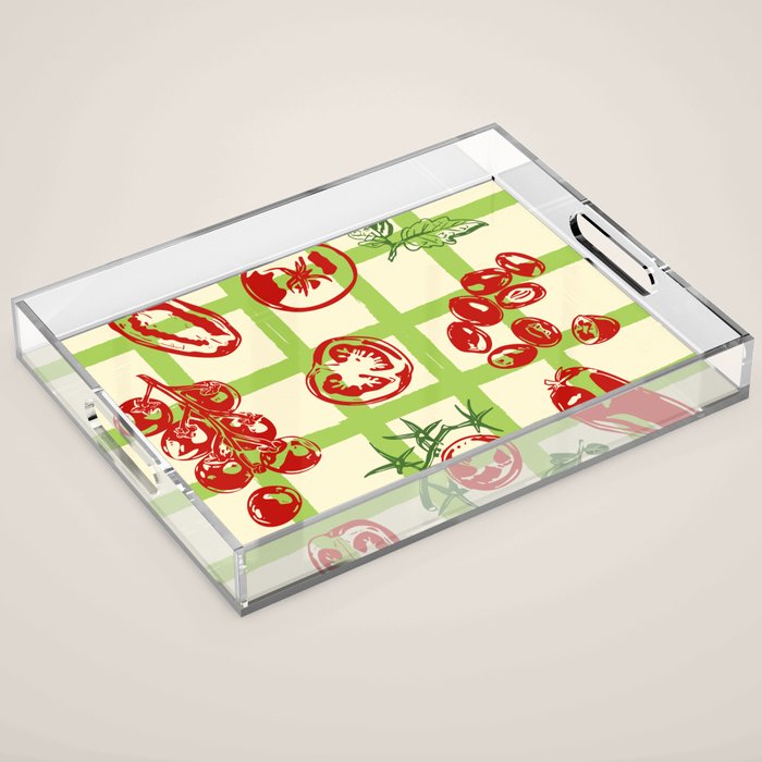Tomato Garden Picnic Pattern Illustration Acrylic Tray Gallery Image 1
