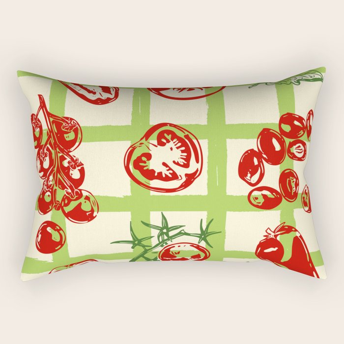 Tomato Garden Picnic Pattern Illustration Rectangular Pillow Gallery Image 1