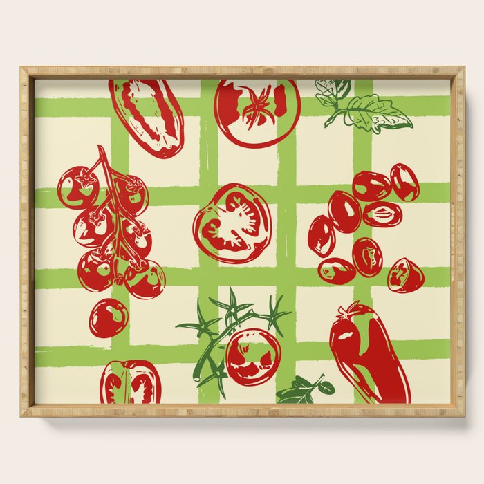 Tomato Garden Picnic Pattern Illustration Serving Tray Gallery Image 1