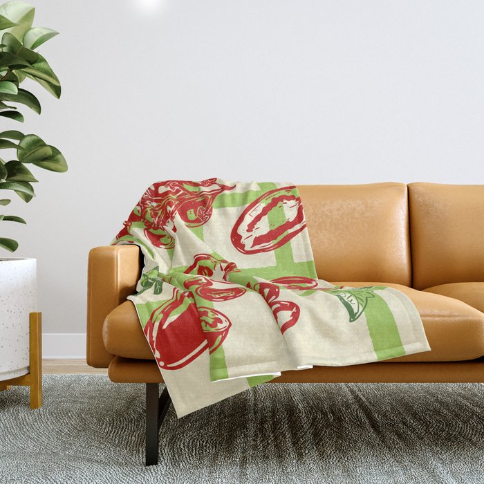 Tomato Garden Picnic Pattern Illustration Throw Blanket Gallery Image 1