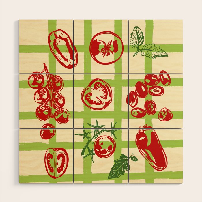 Tomato Garden Picnic Pattern Illustration Wood Wall Art Gallery Image 1