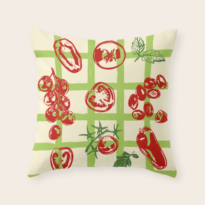 Tomato Garden Picnic Pattern Illustration Throw Pillow Gallery Image 6