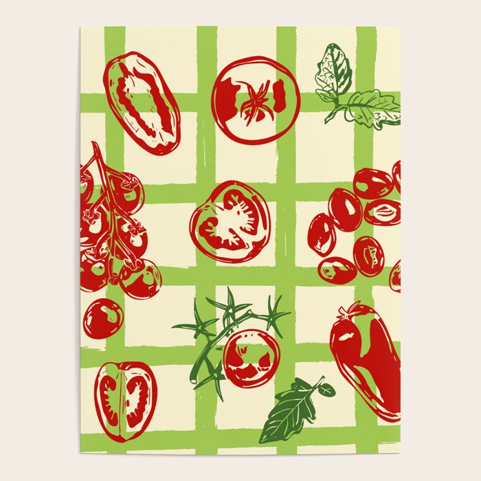 Tomato Garden Picnic Pattern Illustration Poster Gallery Image 1
