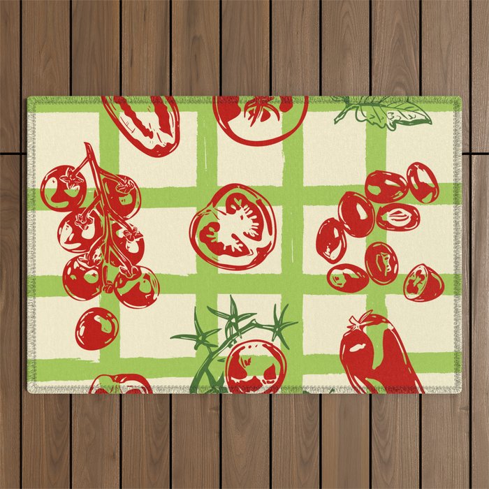 Tomato Garden Picnic Pattern Illustration Outdoor Rug Gallery Image 1