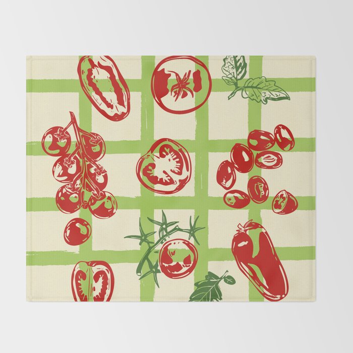 Tomato Garden Picnic Pattern Illustration Throw Blanket Gallery Image 2