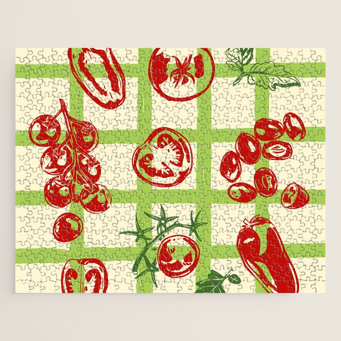 Tomato Garden Picnic Pattern Illustration Jigsaw Puzzle Gallery Image 1