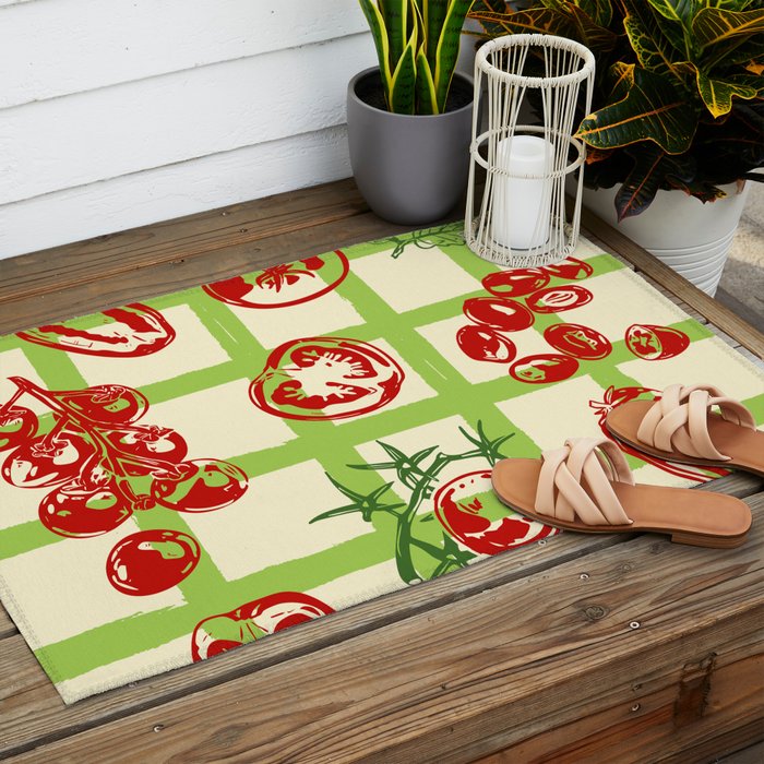 Tomato Garden Picnic Pattern Illustration Outdoor Rug Gallery Image 2