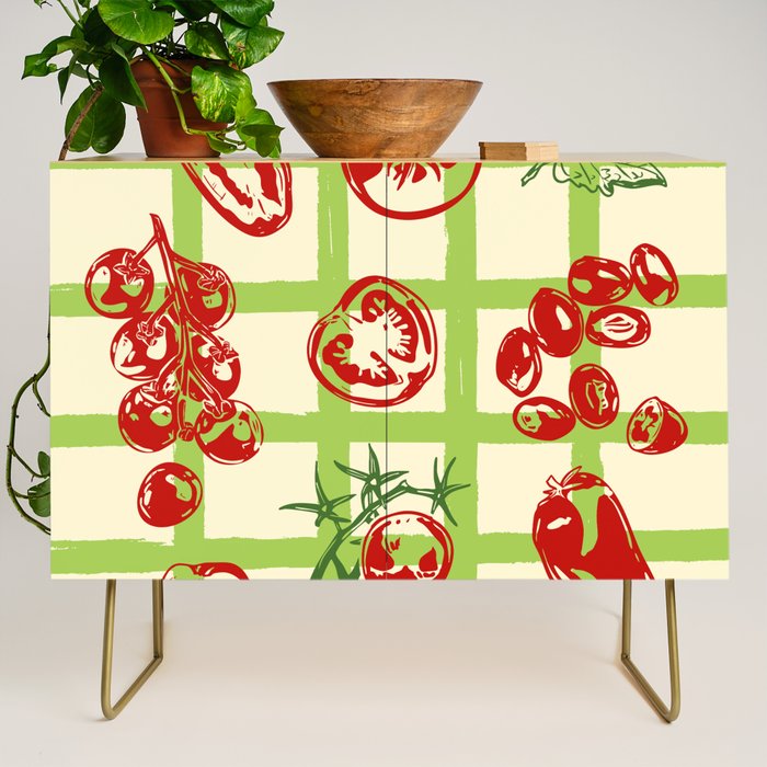 Tomato Garden Picnic Pattern Illustration Credenza Gallery Image 1