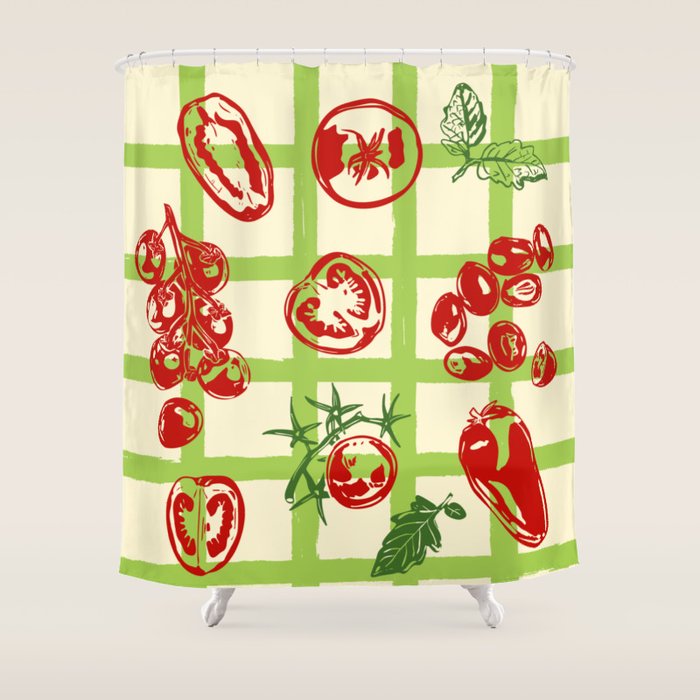 Tomato Garden Picnic Pattern Illustration Shower Curtain Gallery Image 1