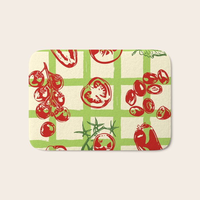 Tomato Garden Picnic Pattern Illustration Bath Mat Gallery Image 1