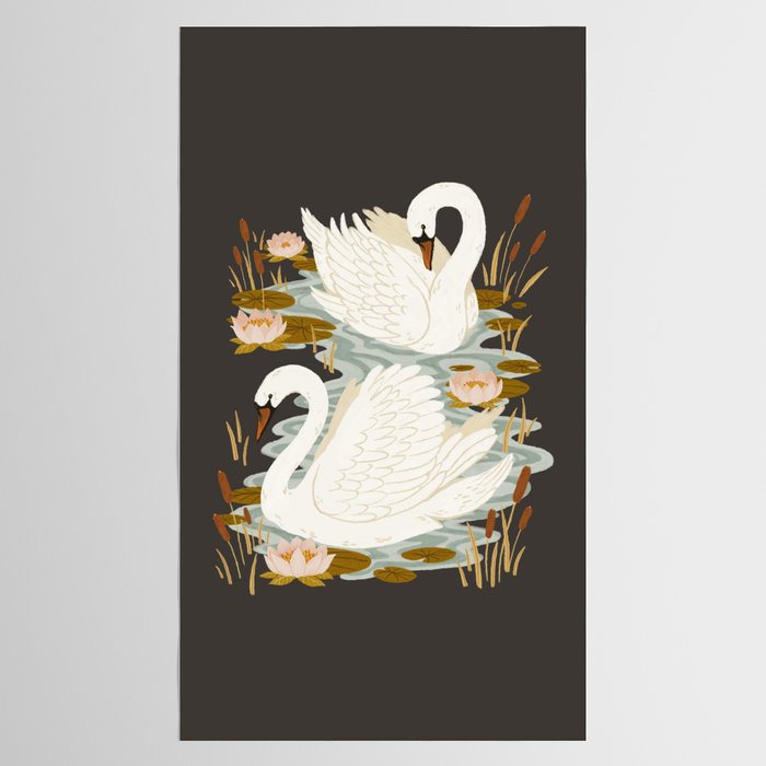 Swan Dance - Charcoal Black Background Tablecloth Gallery Image 2