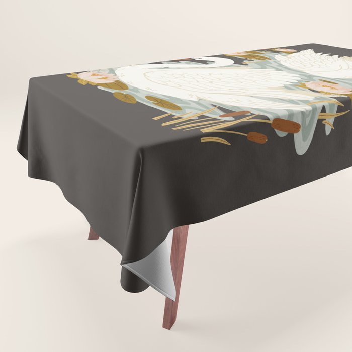 Swan Dance - Charcoal Black Background Tablecloth Gallery Image 1