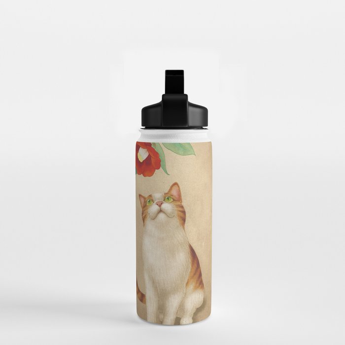 Cat and camellia flowers T1 Water Bottle Gallery Image 2