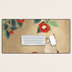 Cat and camellia flowers T1 Desk Mat Gallery Image 1