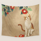 Cat and camellia flowers T1 Wall Tapestry Gallery Image 4