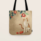 Cat and camellia flowers T1 Tote Bag Gallery Image 1