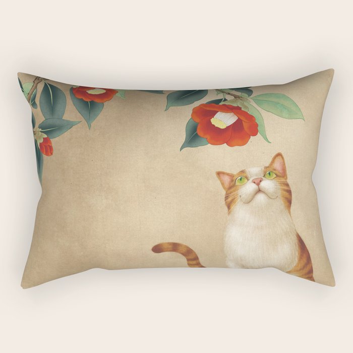 Cat and camellia flowers T1 Rectangular Pillow Gallery Image 2