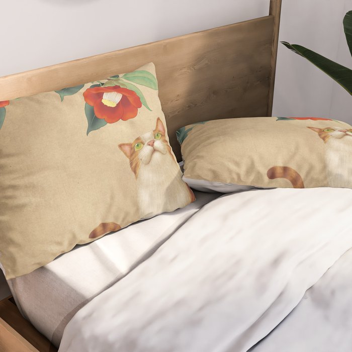 Cat and camellia flowers T1 Pillow Sham Gallery Image 2