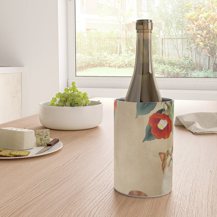 Cat and camellia flowers T1 Wine Chiller Gallery Image 4