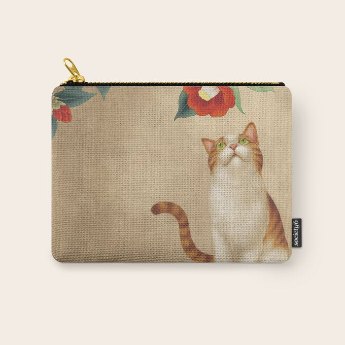 Cat and camellia flowers T1 Carry All Pouch Gallery Image 1