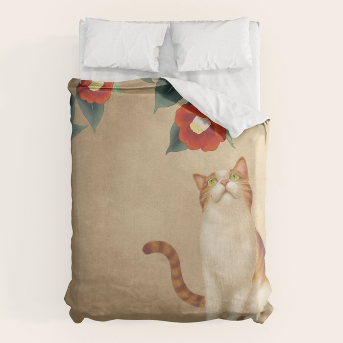 Cat and camellia flowers T1 Duvet Cover Gallery Image 6