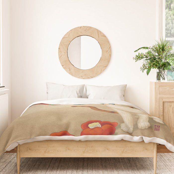 Cat and camellia flowers T1 Duvet Cover Gallery Image 3