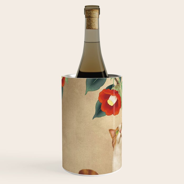 Cat and camellia flowers T1 Wine Chiller Gallery Image 1
