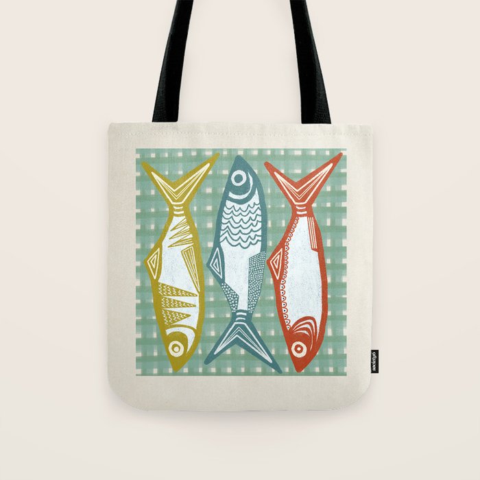 Sardines On Blue - Modern Art Print Tote Bag Gallery Image 1