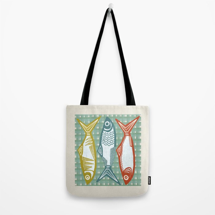Sardines On Blue - Modern Art Print Tote Bag Gallery Image 2