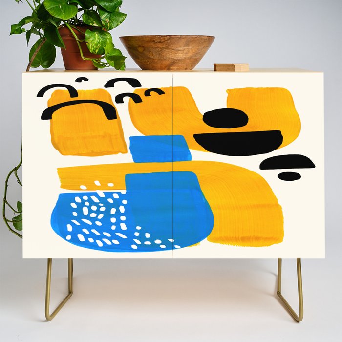 Mid Century Modern abstract Minimalist Fun Colorful Shapes Patterns Ikea Yellow & Blue Credenza Gallery Image 1