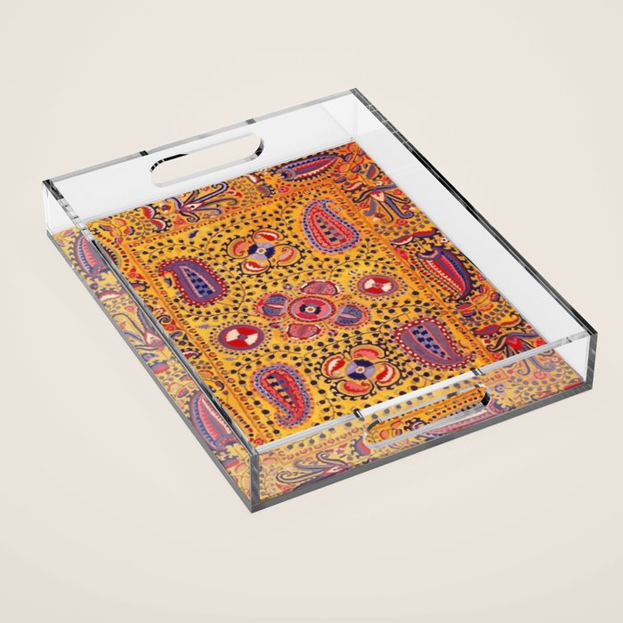 19th Century Uzbekistan Suzani with Gold Background  Acrylic Tray Gallery Image 1