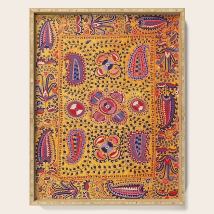 19th Century Uzbekistan Suzani with Gold Background  Serving Tray Gallery Image 1