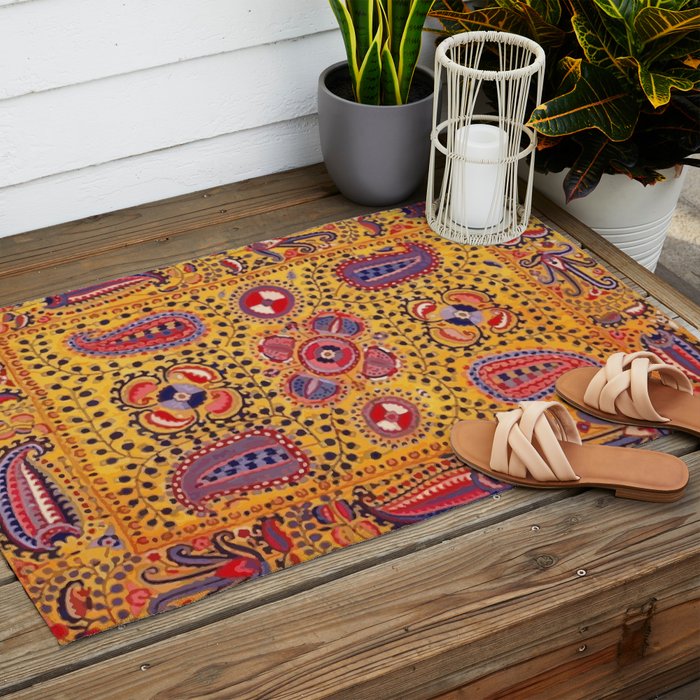 19th Century Uzbekistan Suzani with Gold Background  Outdoor Rug Gallery Image 2