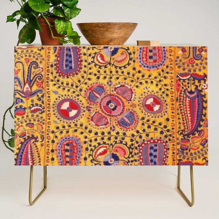 19th Century Uzbekistan Suzani with Gold Background  Credenza Gallery Image 1