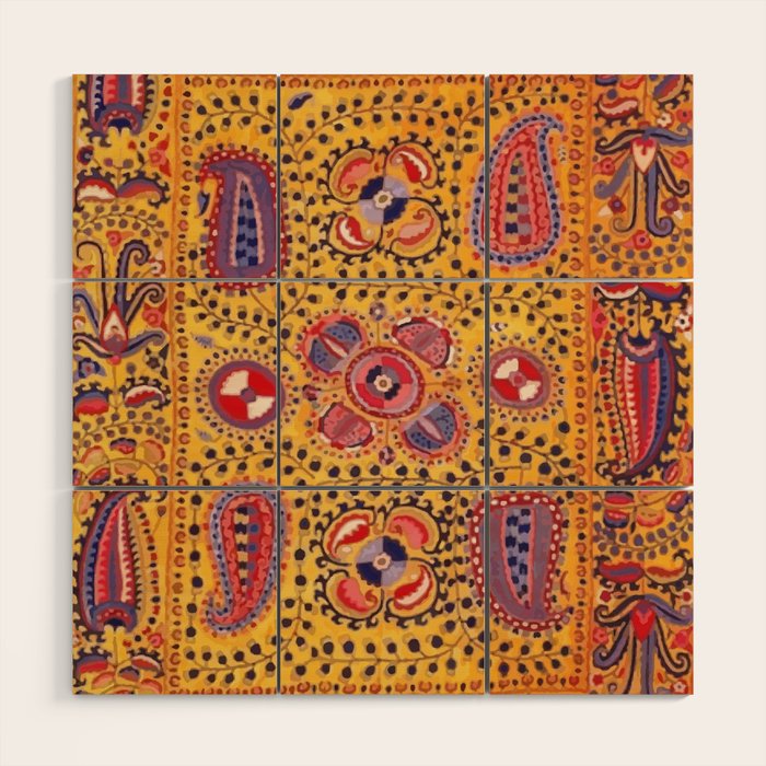 19th Century Uzbekistan Suzani with Gold Background  Wood Wall Art Gallery Image 1
