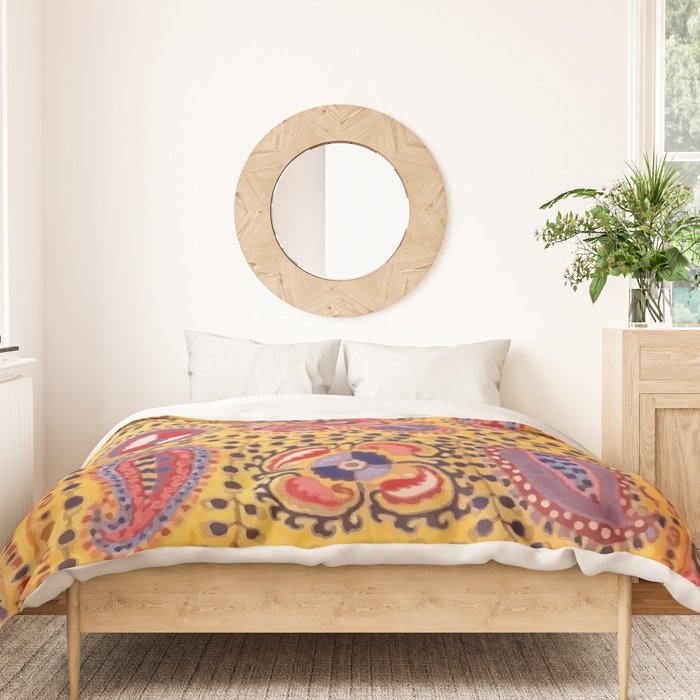 19th Century Uzbekistan Suzani with Gold Background  Duvet Cover Gallery Image 3